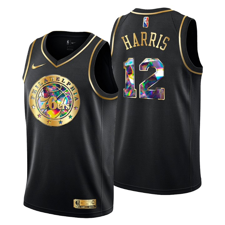 Philadelphia 76ers #12 Tobias Harris Men's Golden Edition Diamond Logo 2021/22 Swingman Jersey - Black