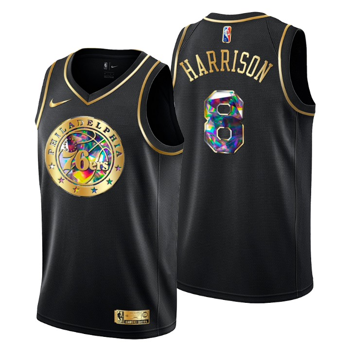 Philadelphia 76ers #8 Shaquille Harrison Men's Golden Edition Diamond Logo 2021/22 Swingman Jersey - Black