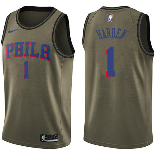 Nike 76ers #1 James Harden Green Salute to Service NBA Swingman Jersey