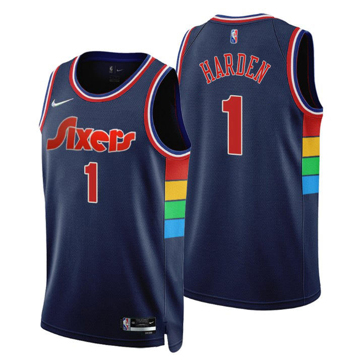 Nike 76ers #1 James Harden Navy Men's NBA 75th Anniversary Diamond Swingman Jersey - Icon Edition