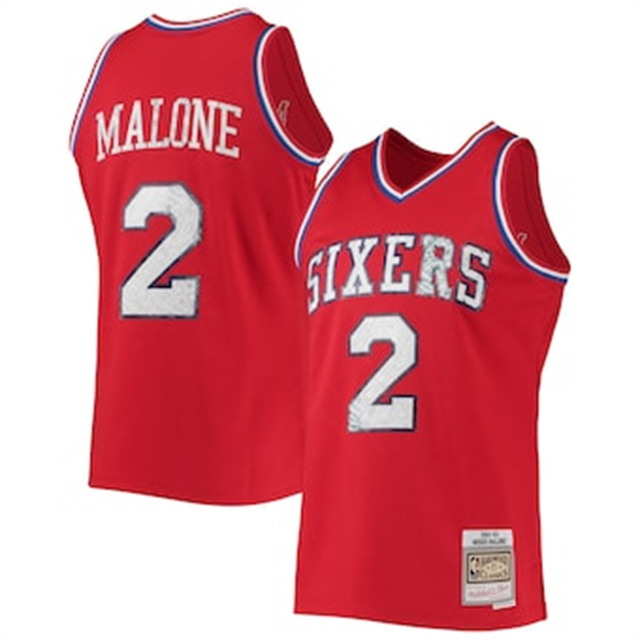 Nike 76ers #2 Moses Malone Mitchell & Ness 1996-97 Hardwood Classics NBA 75th Anniversary Diamond Swingman Jersey - Red