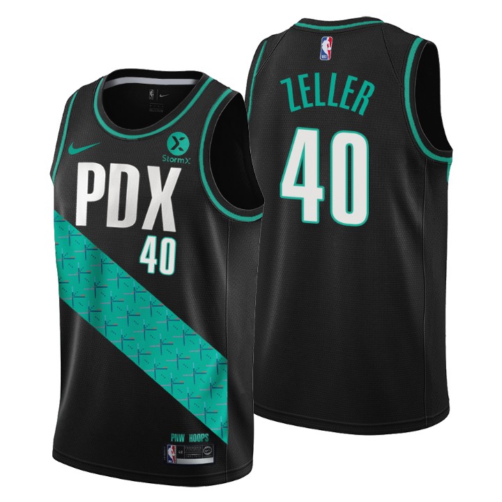 Nike Blazers #40 Cody Zeller Men's 2022-23 City Edition NBA Jersey - Cherry Blossom Black