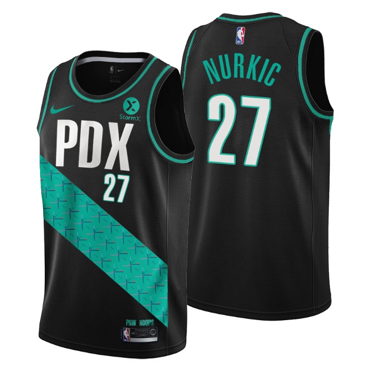 Nike Blazers #27 Jusuf Nurkic Men's 2022-23 City Edition NBA Jersey - Cherry Blossom Black