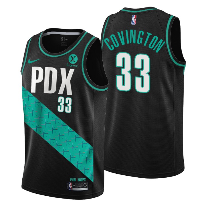 Nike Blazers #33 Robert Covington Men's 2022-23 City Edition NBA Jersey - Cherry Blossom Black