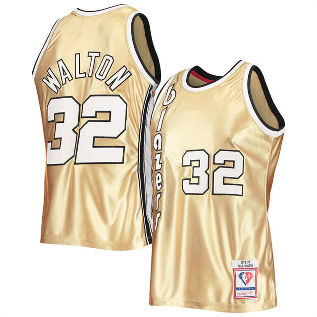 Nike Blazers #32 Bill Walton Men's Gold Mitchell & Ness 75th Anniversary 1976-77 Hardwood Classics Swingman Jersey