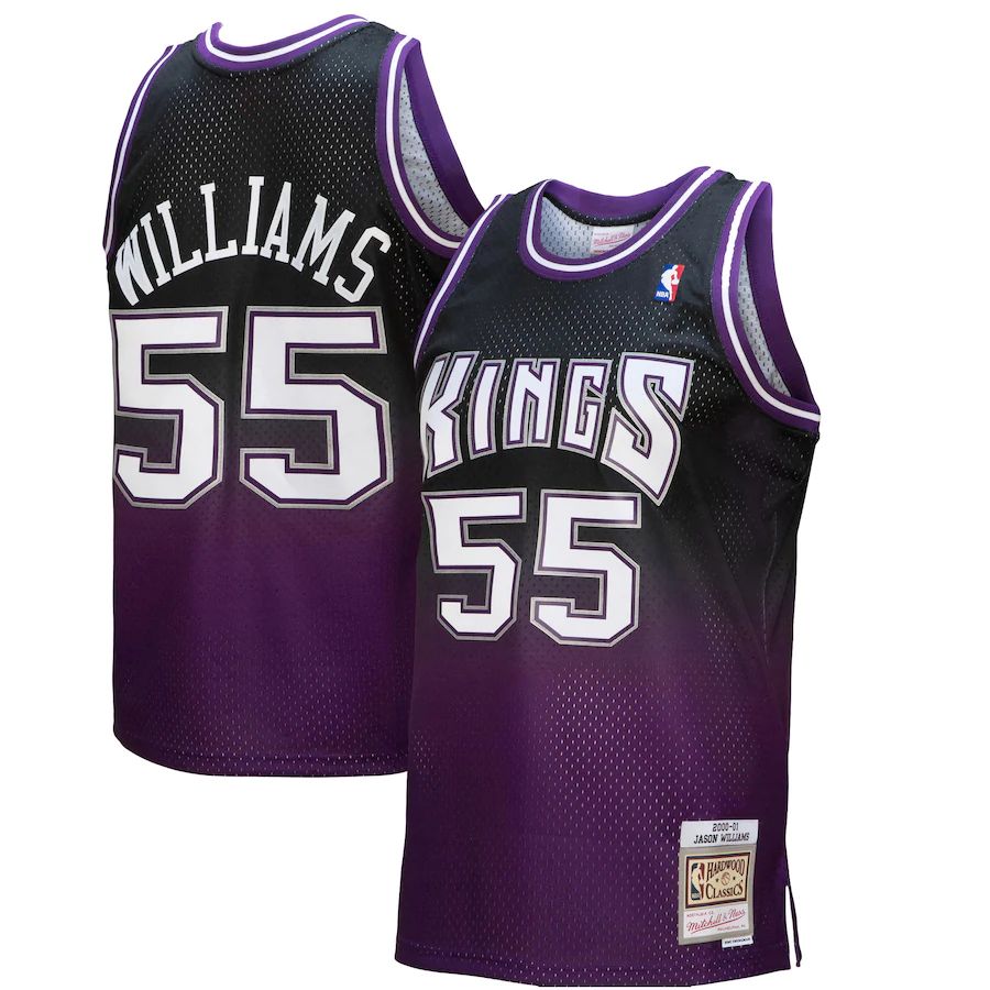 Sacramento Kings #55 Jason Williams Mitchell & Ness Men's Purple/Black 2000/01 Hardwood Classics Fadeaway Swingman Player Jersey