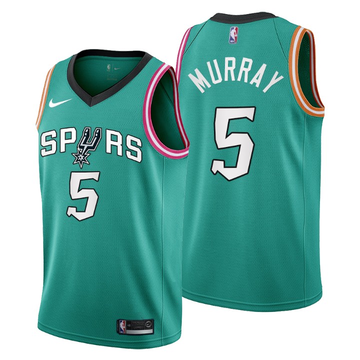 Nike Spurs #5 Dejounte Murray Men's 2022-23 City Edition NBA Jersey - Cherry Blossom Teal