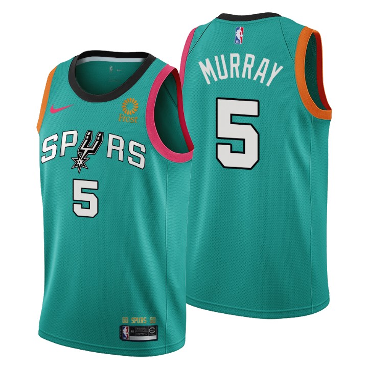 Nike Spurs #5 Dejounte Murray Men's 2022-23 City Edition NBA Jersey - Cherry Blossom Teal