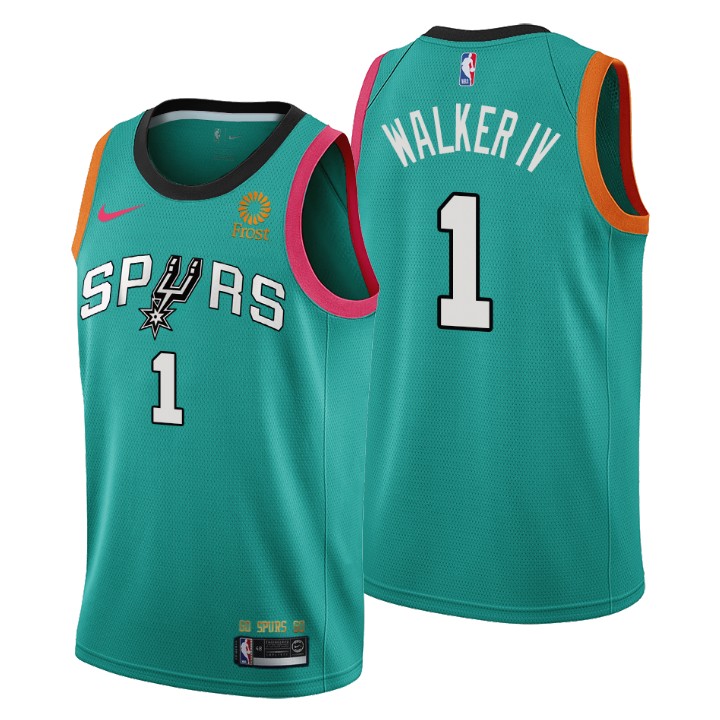 Nike Spurs #1 Lonnie Walker Men's 2022-23 City Edition NBA Jersey - Cherry Blossom Teal