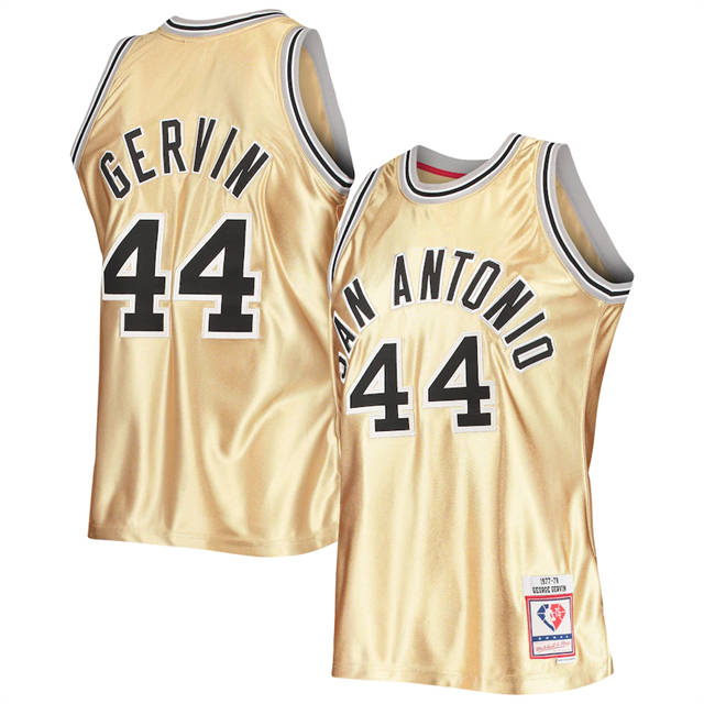 San Antonio Spurs #44 George Gervin Gold Men's Nike Mitchell & Ness 75th Anniversary 1977-78 Hardwood Classics Swingman Jersey