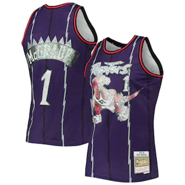 Nike Raptors #1 Tracy McGrady Mitchell & Ness 1996-97 Hardwood Classics NBA 75th Anniversary Diamond Swingman Jersey - Purple