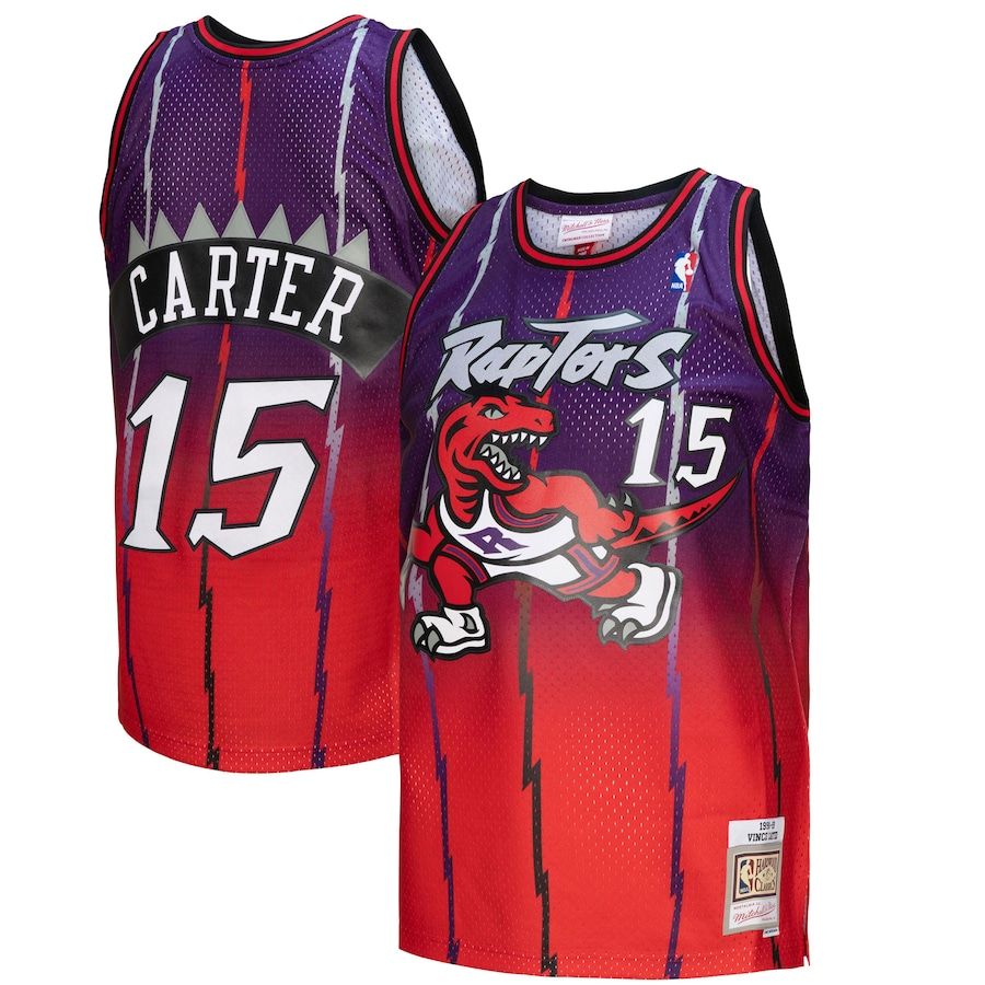 Toronto Raptors #15 Vince Carter Mitchell & Ness Men's Red/Purple 1998/99 Hardwood Classics Fadeaway Swingman Player Jersey