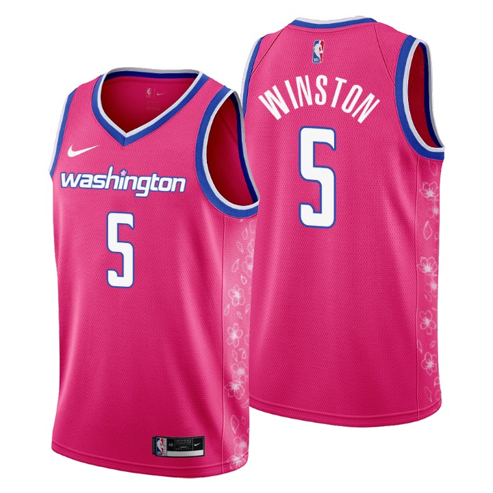 Nike Wizards #5 Cassius Winston Men's 2022-23 City Edition NBA Jersey - Cherry Blossom Pink