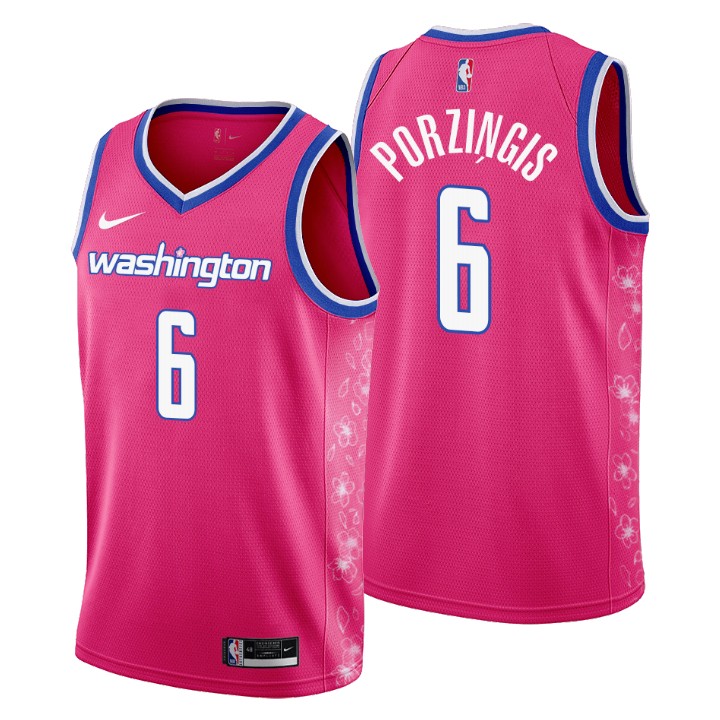 Nike Wizards #6 Kristaps Porzingis Men's 2022-23 City Edition NBA Jersey - Cherry Blossom Pink