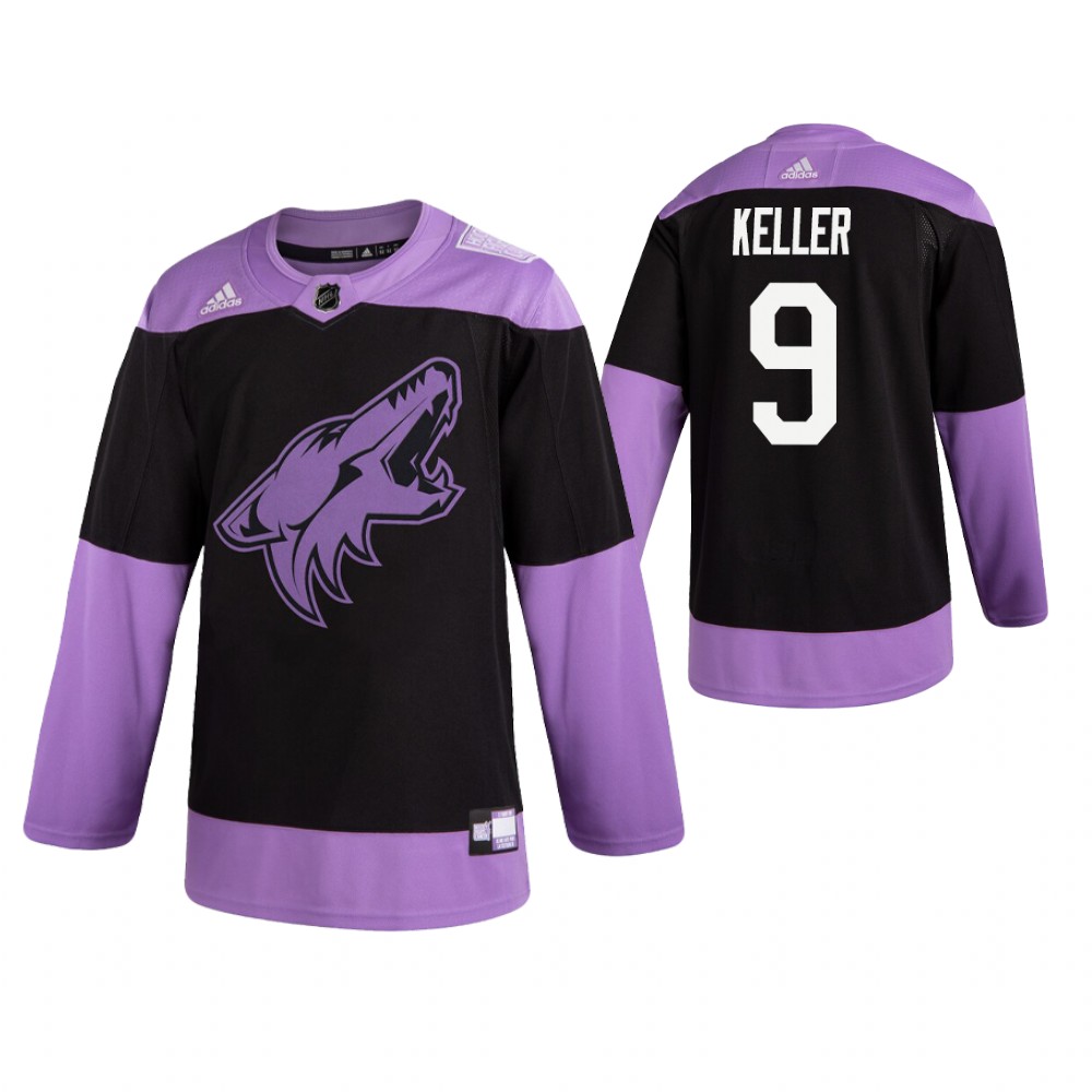 Adidas Coyotes #9 Clayton Keller Men's Black Hockey Fights Cancer Practice NHL Jersey