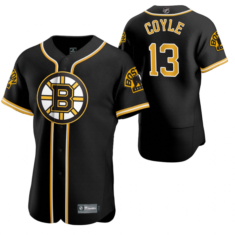 Boston Bruins #13 Charlie Coyle Men's 2020 NHL x MLB Crossover Edition Baseball Jersey Black