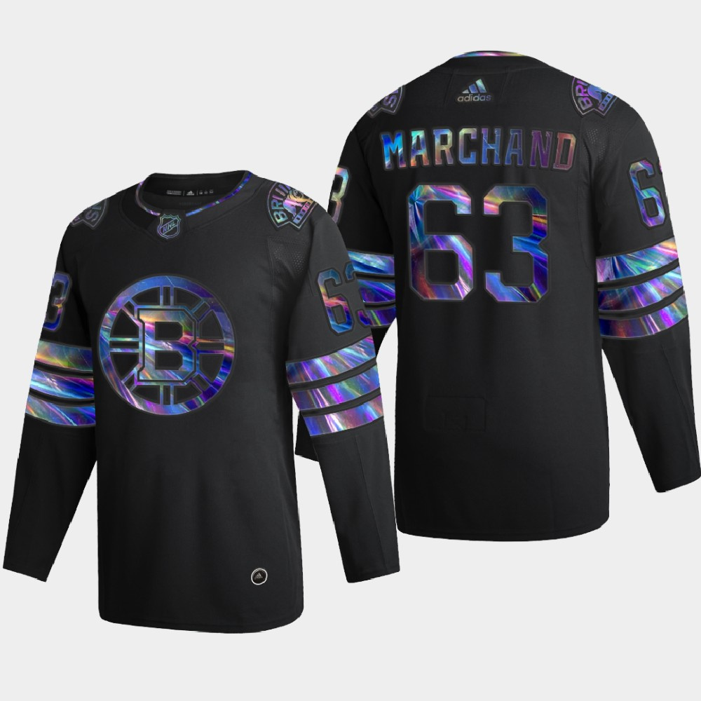 Washington Bruins #63 Brad Marchand Men's Nike Iridescent Holographic Collection MLB Jersey - Black