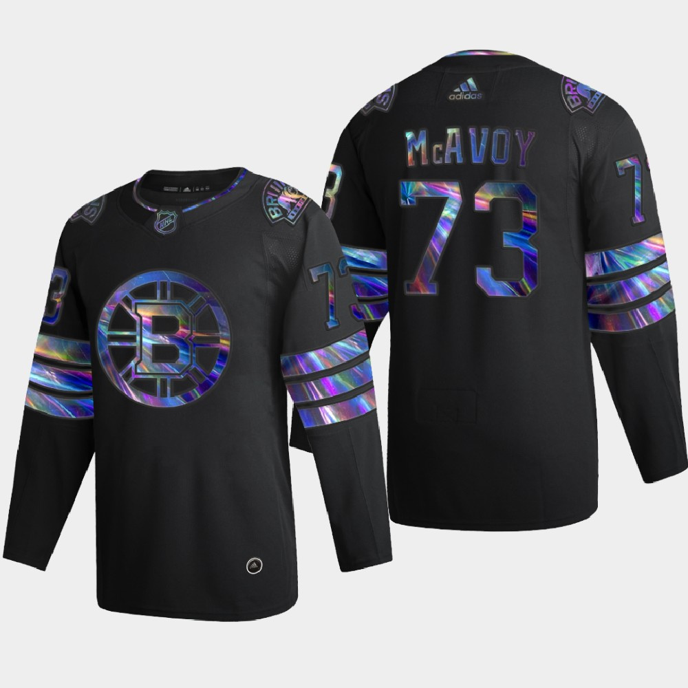 Washington Bruins #73 Charlie McAvoy Men's Nike Iridescent Holographic Collection MLB Jersey - Black