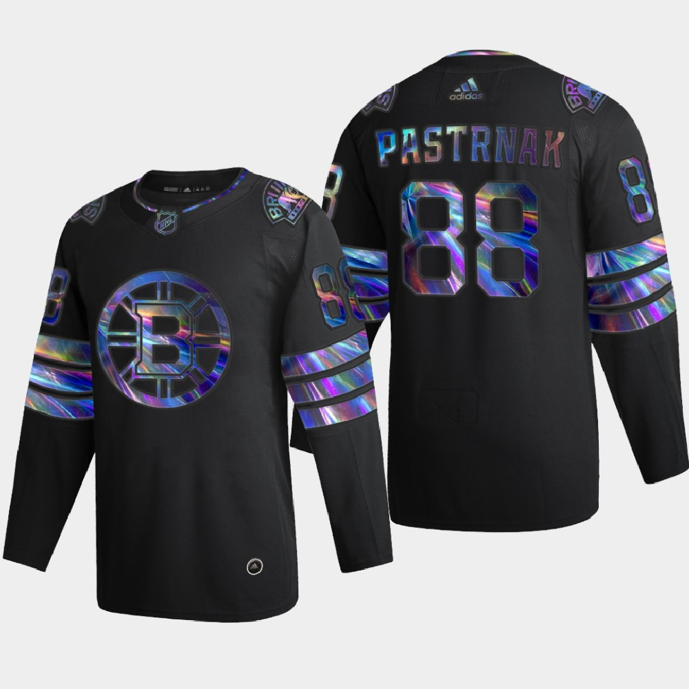 Washington Bruins #88 David Pastrnak Men's Nike Iridescent Holographic Collection MLB Jersey - Black