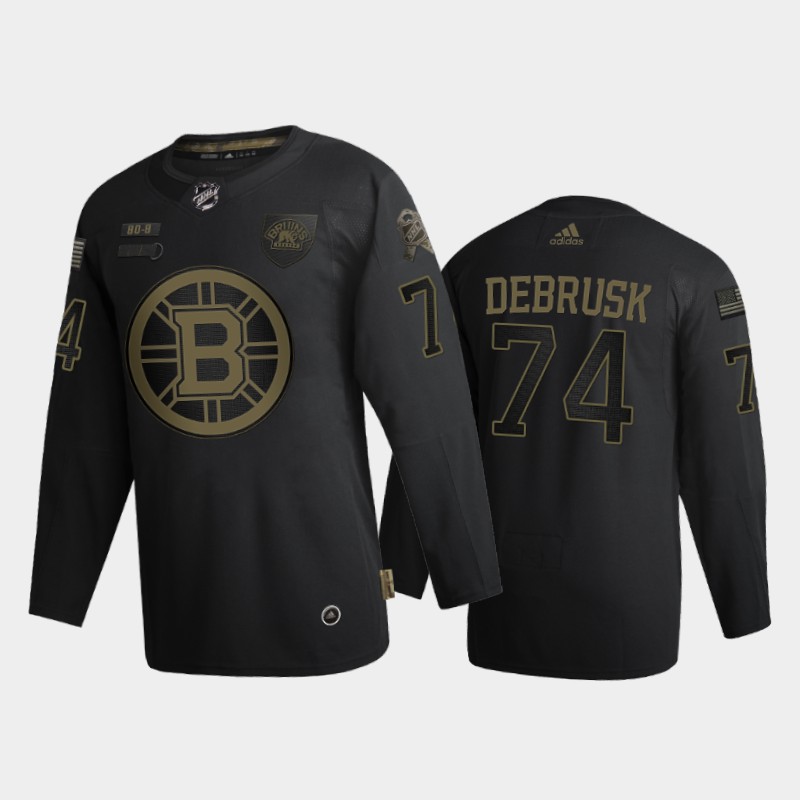 Boston Bruins #74 Jake Debrusk Men's Adidas 2020 Veterans Day Authentic NHL Jersey - Black