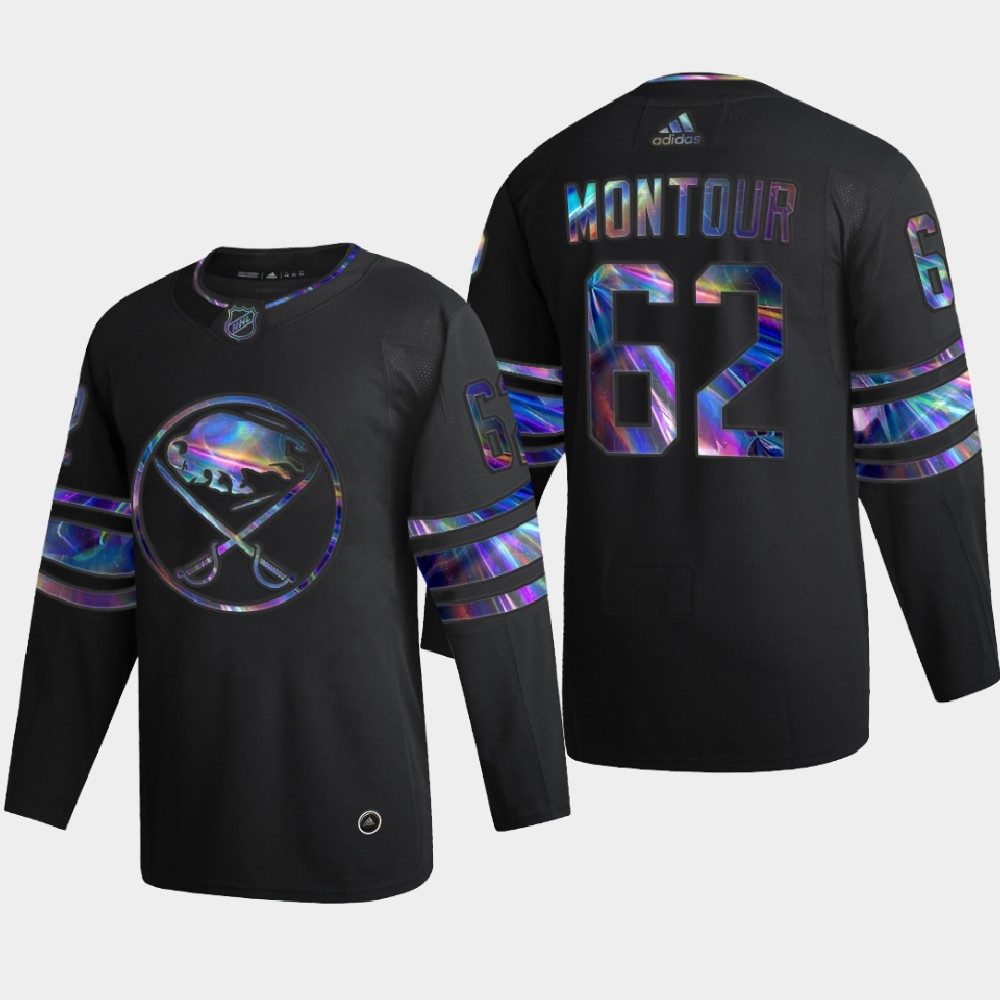 Buffalo Sabres #62 Brandon Montour Men's Nike Iridescent Holographic Collection MLB Jersey - Black