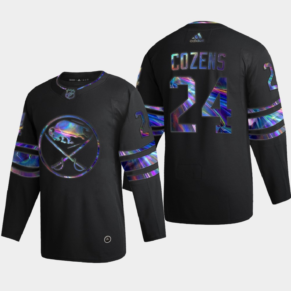 Buffalo Sabres #24 Dylan Cozens Men's Nike Iridescent Holographic Collection MLB Jersey - Black