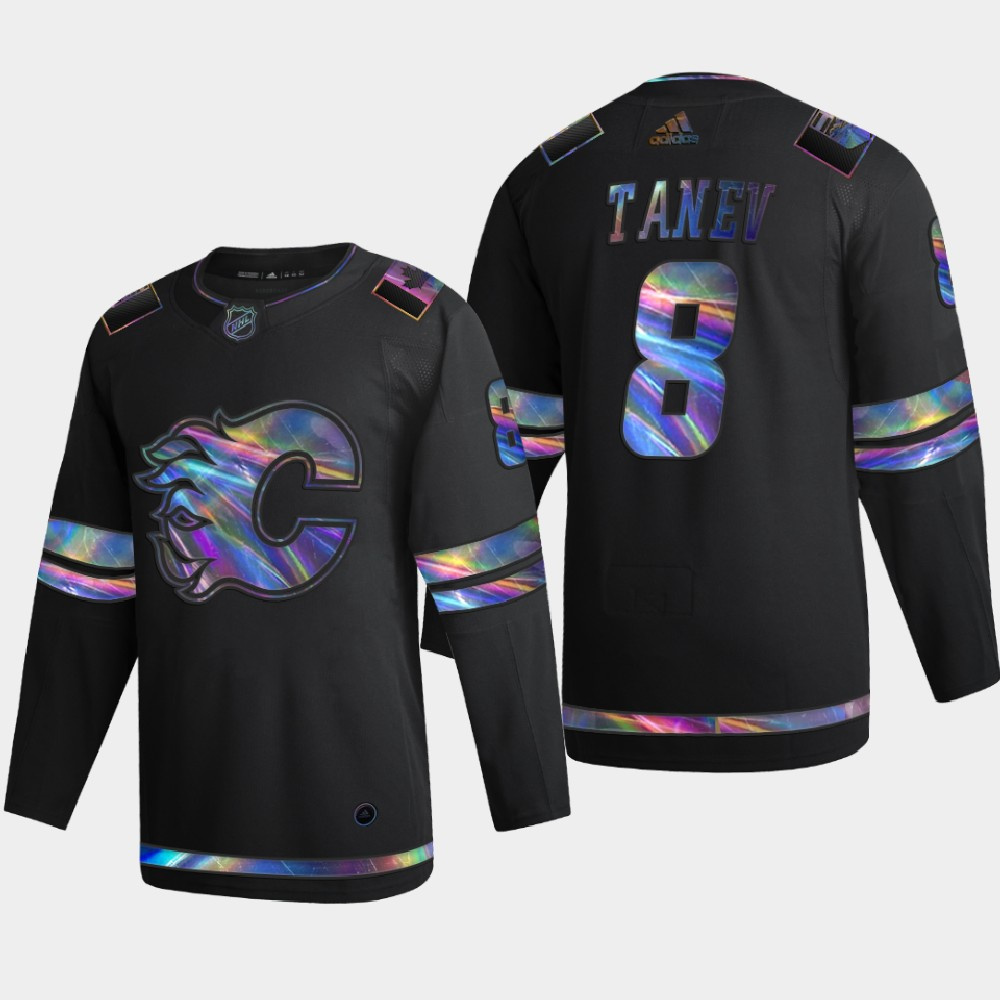 Calgary Flames #8 Christopher Tanev Men's Nike Iridescent Holographic Collection MLB Jersey - Black