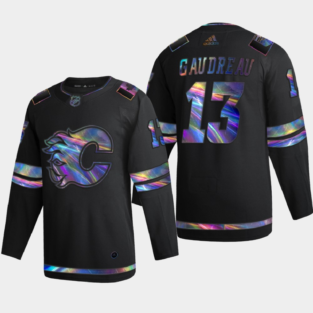 Calgary Flames #13 Johnny Gaudreau Men's Nike Iridescent Holographic Collection MLB Jersey - Black