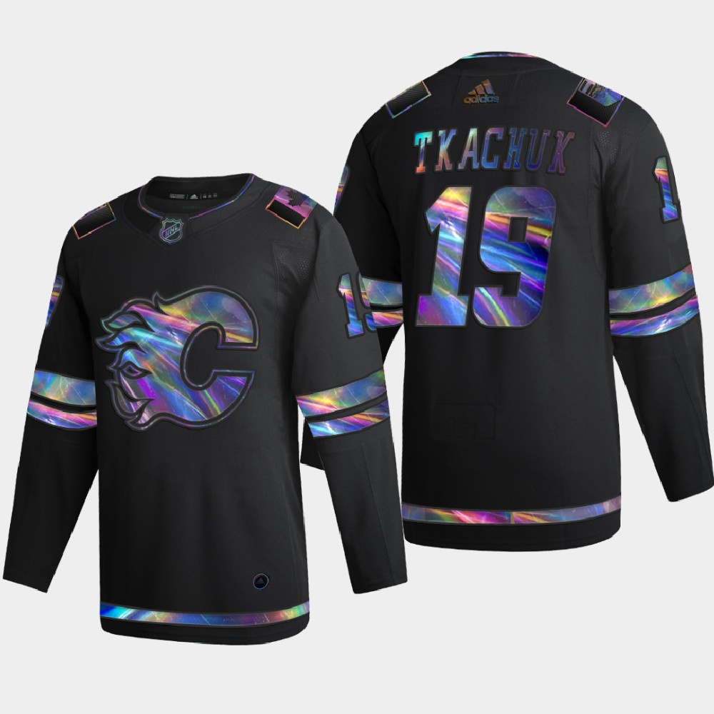 Calgary Flames #19 Matthew Tkachuk Men's Nike Iridescent Holographic Collection MLB Jersey - Black