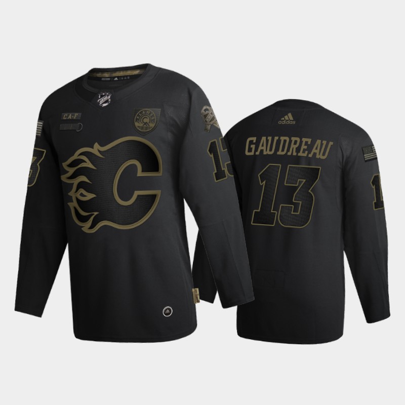 Calgary Flames #13 Johnny Gaudreau Men's Adidas 2020 Veterans Day Authentic NHL Jersey - Black