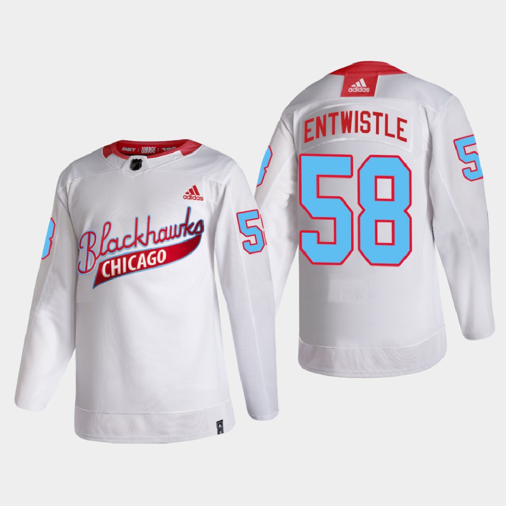 Chicago Blackhawks #58 Mackenzie Entwistle Men's White One Community Night NHL Jersey