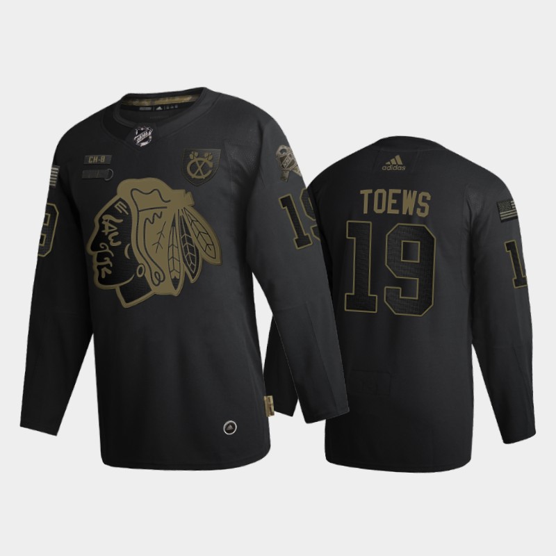 Chicago Blackhawks #19 Jonathan Toews Men's Adidas 2020 Veterans Day Authentic NHL Jersey - Black