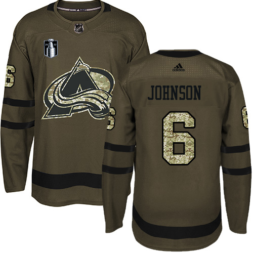 Adidas Avalanche #6 Erik Johnson Green 2022 Stanley Cup Final Patch Salute to Service Stitched NHL Jersey