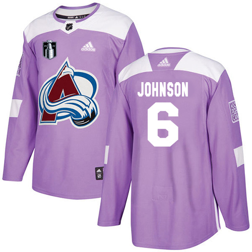 Adidas Avalanche #6 Erik Johnson Purple 2022 Stanley Cup Final Patch Authentic Fights Cancer Stitched NHL Jersey