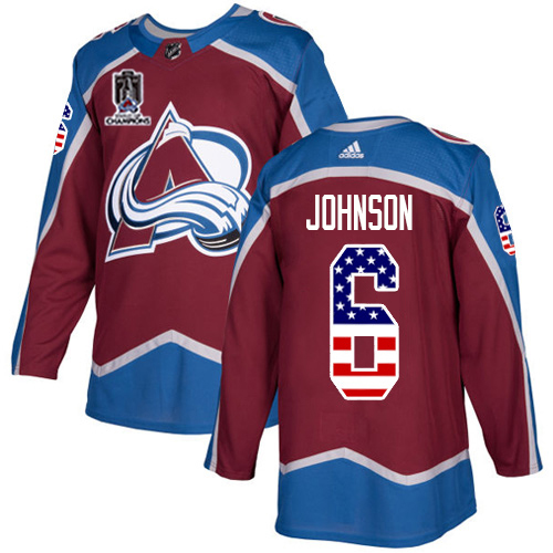 Adidas Avalanche #6 Erik Johnson Burgundy 2022 Stanley Cup Champions Home Authentic USA Flag Stitched NHL Jersey