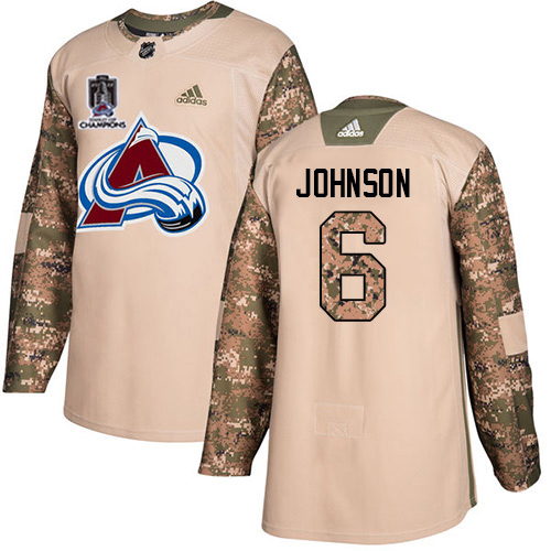 Adidas Avalanche #6 Erik Johnson Camo Authentic 2022 Stanley Cup Champions Veterans Day Stitched NHL Jersey