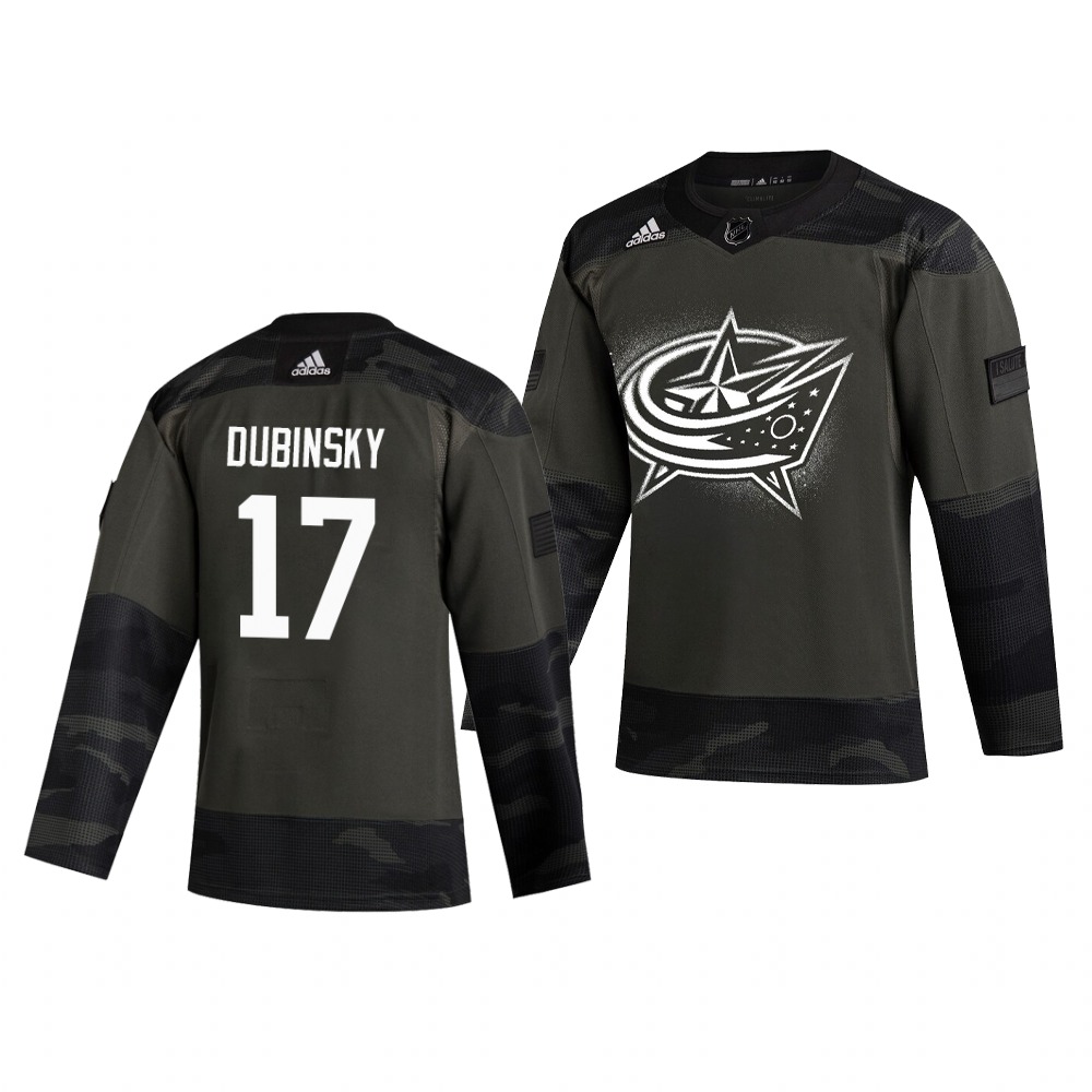 Columbus Blue Jackets #17 Brandon Dubinsky Adidas 2019 Veterans Day Men's Authentic Practice NHL Jersey Camo