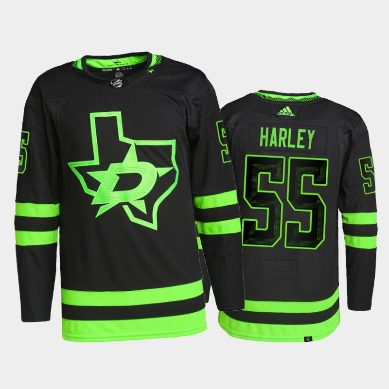 Adidas Stars #55 Thomas Harley Men's 2021-22 Alternate Authentic NHL Jersey - Black