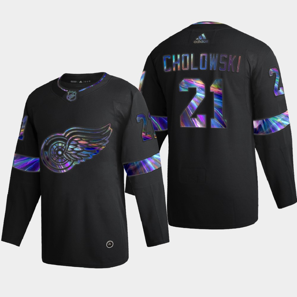 Detroit Red Wings #21 Dennis Cholowski Men's Nike Iridescent Holographic Collection MLB Jersey - Black