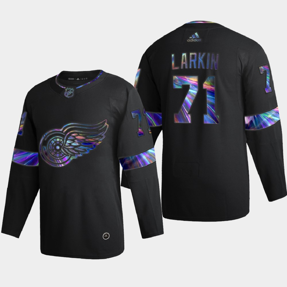 Detroit Red Wings #71 Dylan Larkin Men's Nike Iridescent Holographic Collection MLB Jersey - Black