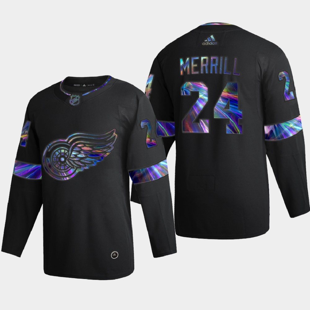 Detroit Red Wings #24 Jon Merrill Men's Nike Iridescent Holographic Collection MLB Jersey - Black