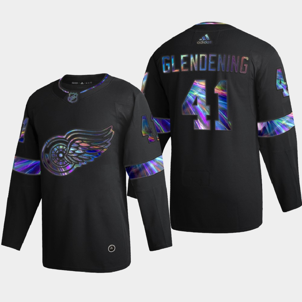 Detroit Red Wings #41 Luke Glendening Men's Nike Iridescent Holographic Collection MLB Jersey - Black