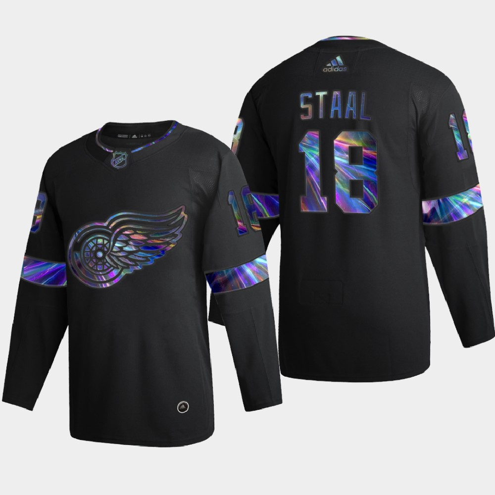 Detroit Red Wings #18 Marc Staal Men's Nike Iridescent Holographic Collection MLB Jersey - Black