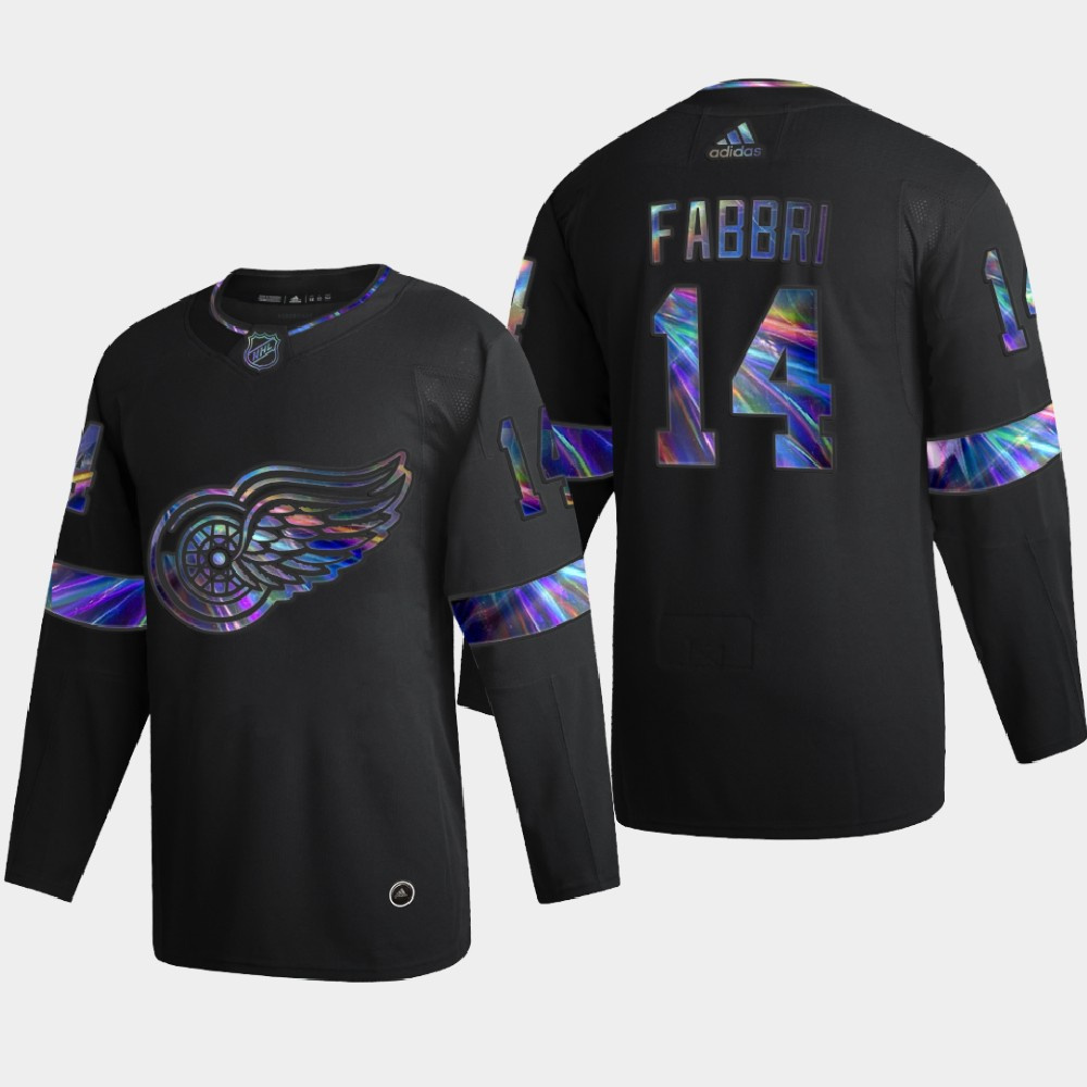 Detroit Red Wings #14 Robby Fabbri Men's Nike Iridescent Holographic Collection MLB Jersey - Black