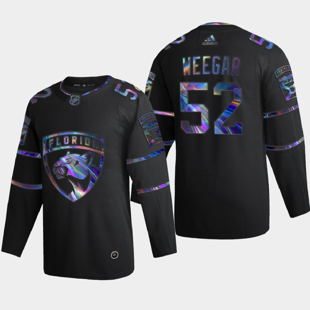 Florida Panthers #52 MacKenzie Weegar Men's Nike Iridescent Holographic Collection MLB Jersey - Black