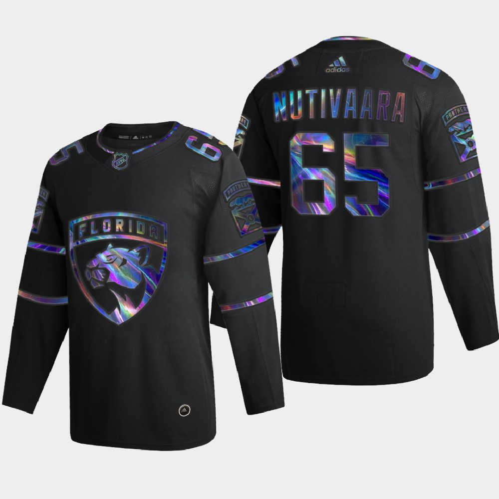 Florida Panthers #65 Markus Nutivaara Men's Nike Iridescent Holographic Collection MLB Jersey - Black