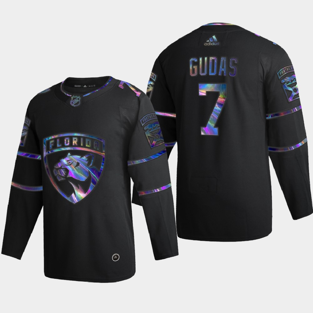 Florida Panthers #7 Radko Gudas Men's Nike Iridescent Holographic Collection MLB Jersey - Black