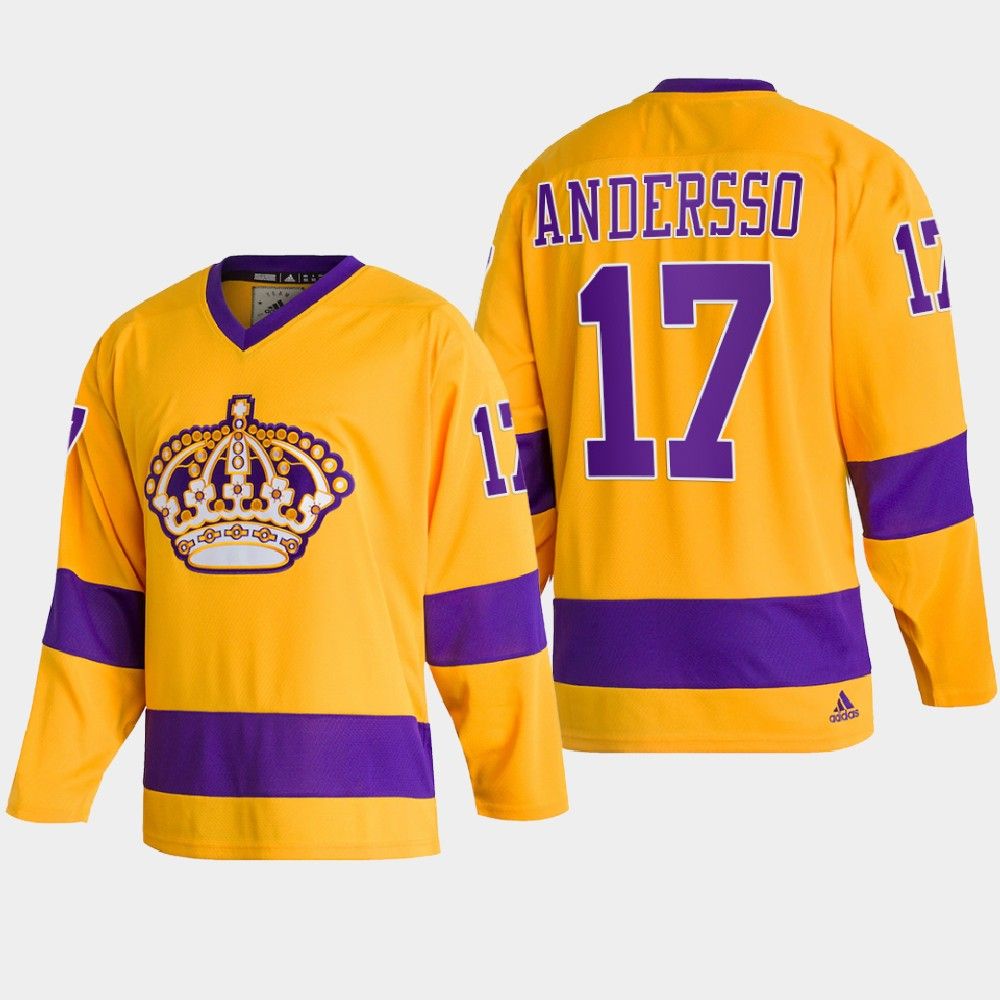 Adidas Kings #17 Lias Andersson Team Classics Gold Men's NHL 2022 Throwback Jersey