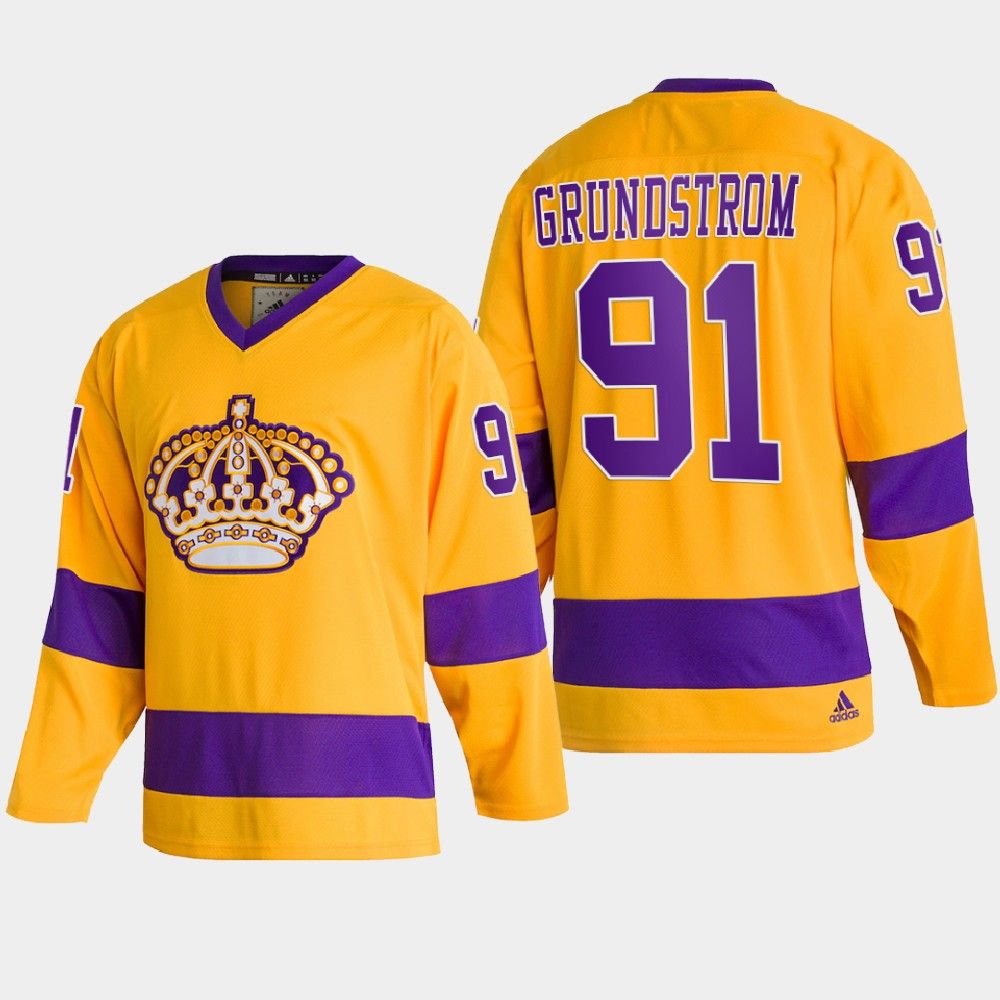 Adidas Kings #91 Carl Grundstrom Team Classics Gold Men's NHL 2022 Throwback Jersey