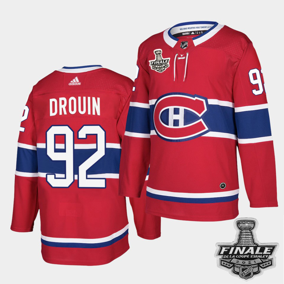 Adidas Canadiens #92 Jonathan Drouin Red Home Authentic 2021 NHL Stanley Cup Final Patch Jersey